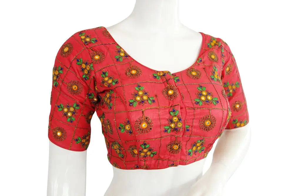 Multi Color Embroidery Foil Mirror Readymade saree blouse, Indian Designer Readymade blouse - D3blouses