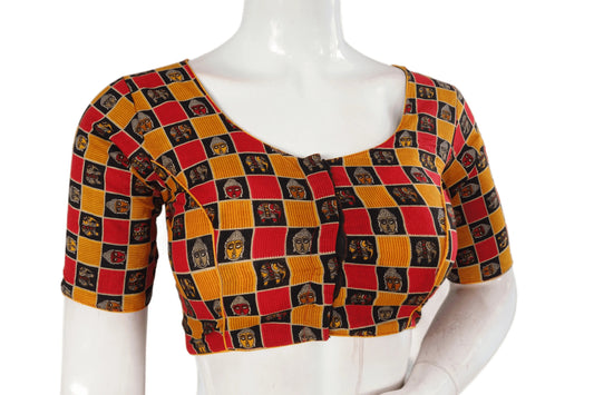 Mustard Color Patola Print Cotton Readymade Saree Blouse - D3blouses