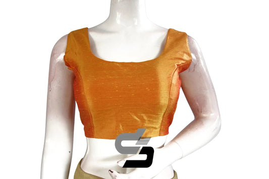 Mustard Glow, Plain Sleeveless Readymade Saree Blouse with Bow and Tie - D3blouses