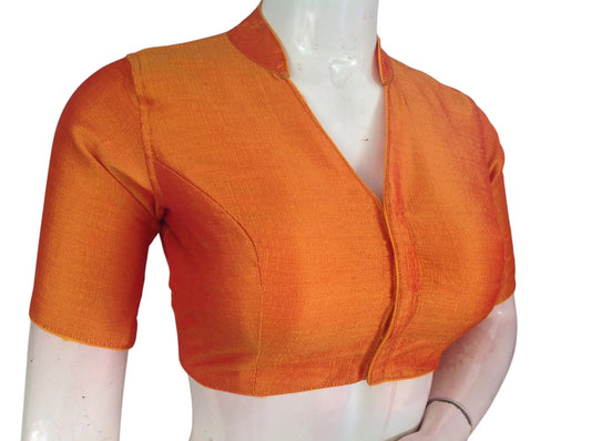Mustard Semi Raw Silk Saree Blouse – Collar Neck, Stitched & Ready to Wear with Cotton Lining - D3blouses