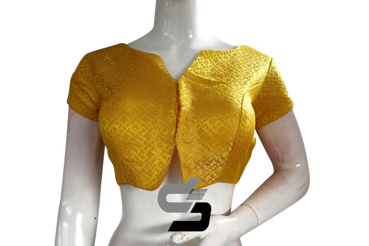 Mustard Yellow Color Brocade Designer Party Wear Readymade Blouse/ Indian Crop Tops - D3blouses