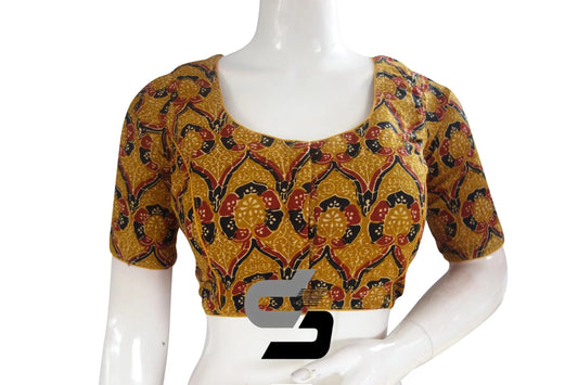 Mustard Yellow Color Cotton Printed Readymade Saree Blouse - D3blouses