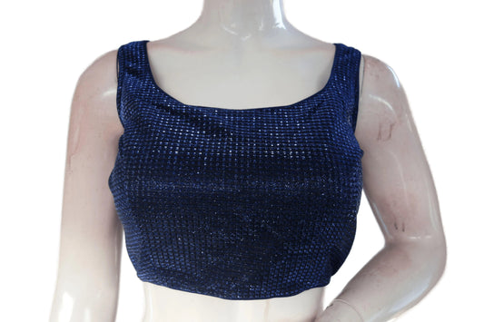 Navy Blue And Silver Mixed color Designer Readymade Saree Blouse - D3blouses