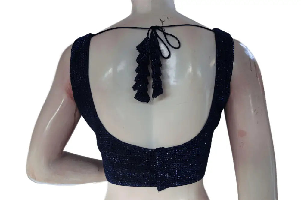 Navy Blue And Silver Mixed color Designer Readymade Saree Blouse - D3blouses