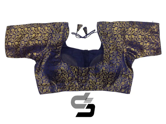 Navy Blue Plus Size Brocade Silk Saree Blouses, Indian Ethnic Wear - D3blouses