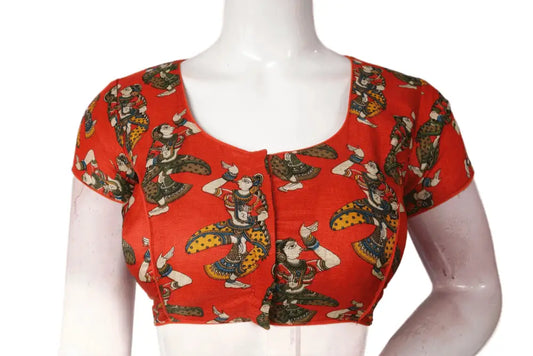 Orange Color Printed silk Readymade saree blouse - D3blouses