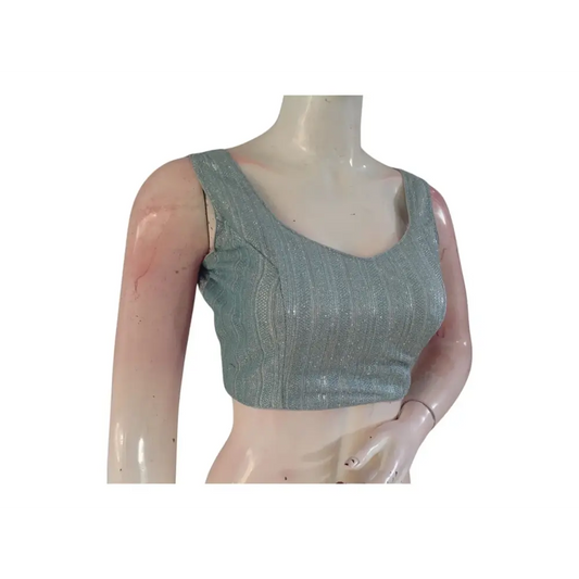 Pastel Grey Color Sequin Ready made Saree Blouse - A Dreamy Affair - D3blouses