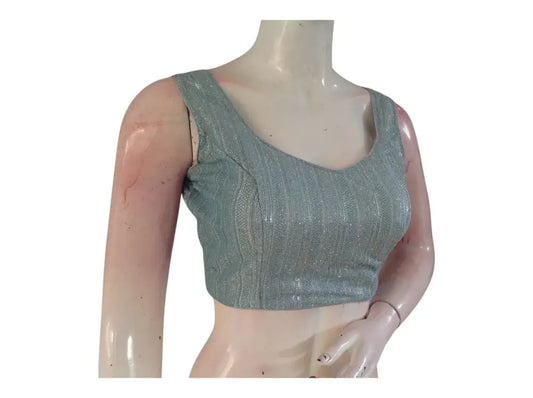 Pastel Grey Color Sequin Ready made Saree Blouse - A Dreamy Affair - D3blouses