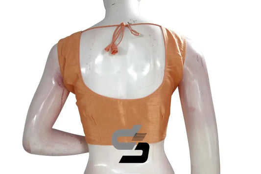 Peach Perfection, Sleeveless Plain Semi Silk Designer Readymade Saree Blouse - D3blouses