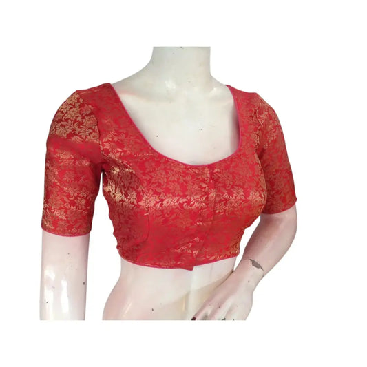 Peachy Perfection: Brocade Silk Ready made Saree Blouses - D3blouses