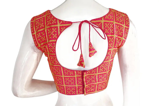 Pink Color Banaras Brocade Silk Readymade Blouse with Matching Mask - D3blouses