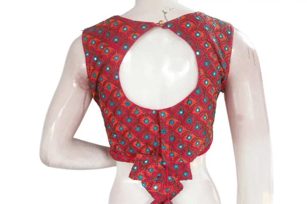 Pink Color Peacock Embroidery Foil Mirror Boat Neck Designer Readymade Matching Saree Blouse - D3blouses