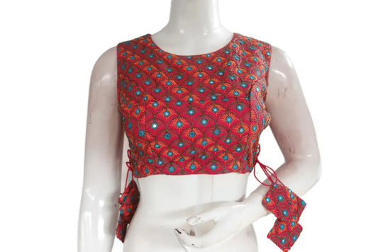 Pink Color Peacock Embroidery Foil Mirror Boat Neck Designer Readymade Matching Saree Blouse - D3blouses