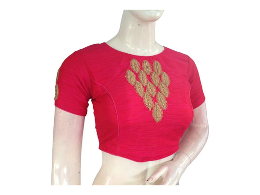 Pink Color Semi Silk Designer Embroidery Croptop Blouse, Indian Readymade Saree Blouse - D3blouses