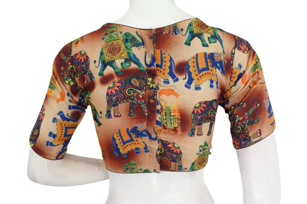 Printed Silk Boat neck Designer Readymade Blouse - D3blouses