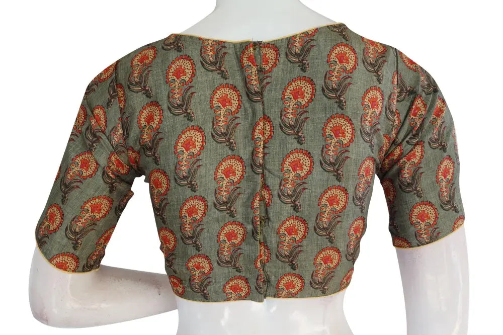 Printed Silk Boat neck Designer Readymade Blouse - D3blouses