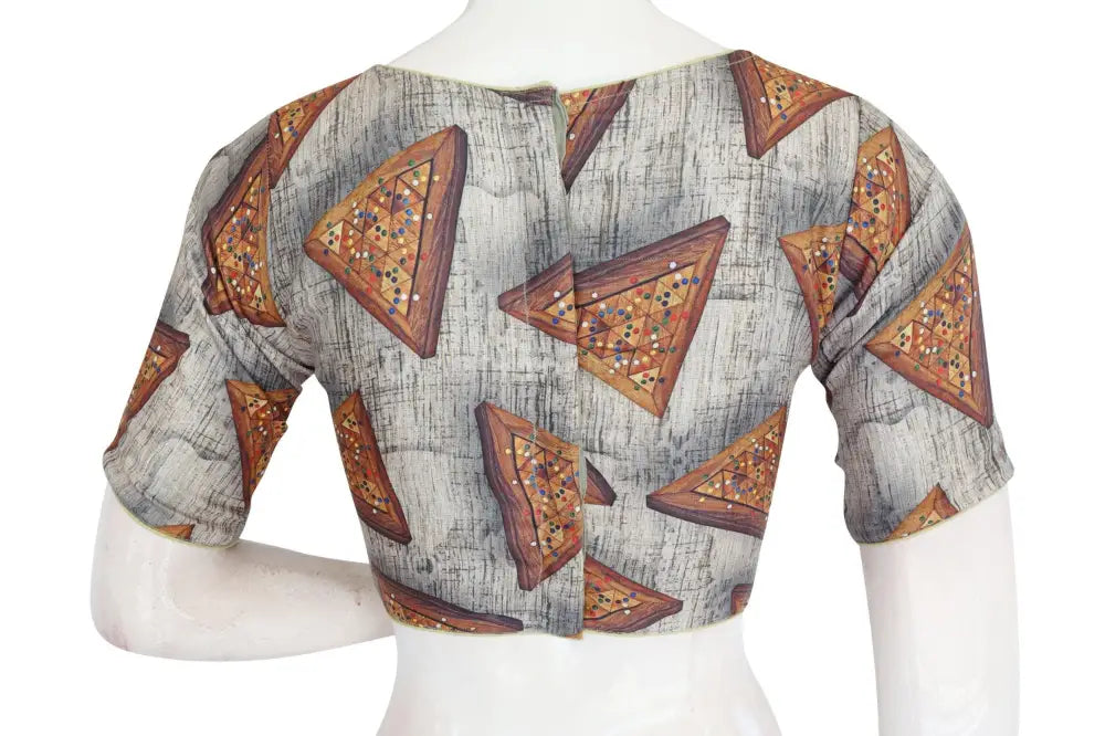 Printed Silk Boat neck Designer Readymade Blouse - D3blouses