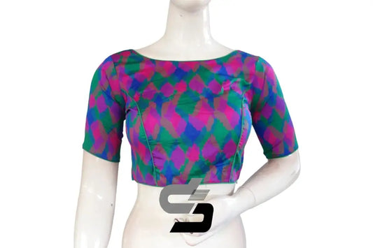 Printed Silk Multi Color Boat Neck Designer Readymade Blouse - D3blouses