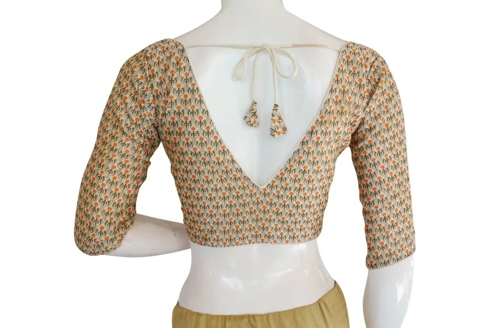 Printed Silk V-neck Designer Readymade Blouse - D3blouses