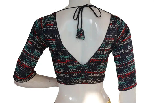 Printed Silk V-neck Designer Readymade Blouse - D3blouses