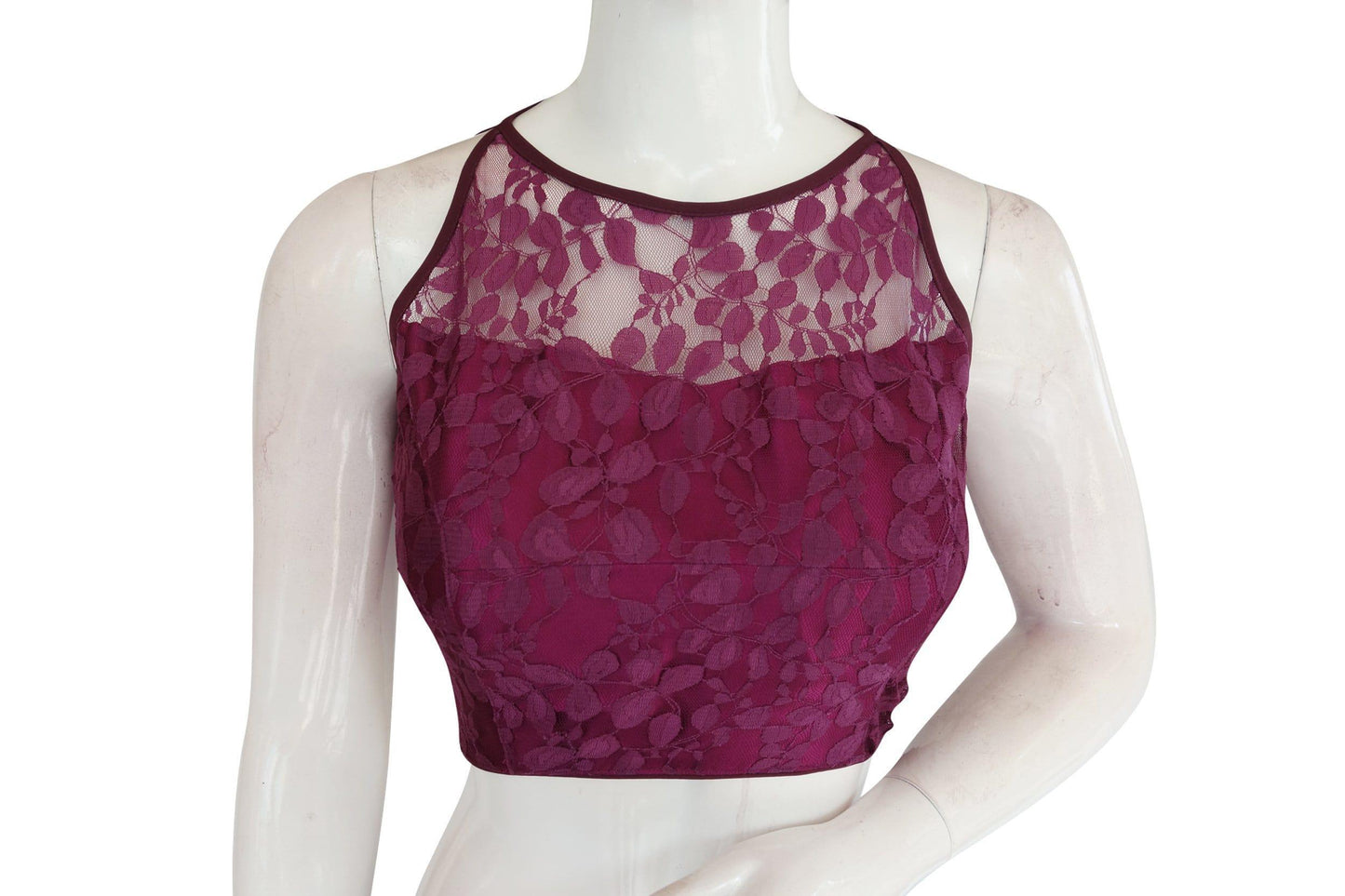 Purple Color Designer Floral Embossed Net Sleeveless Readymade saree blouse, Indian saree Readymade blouse - D3blouses