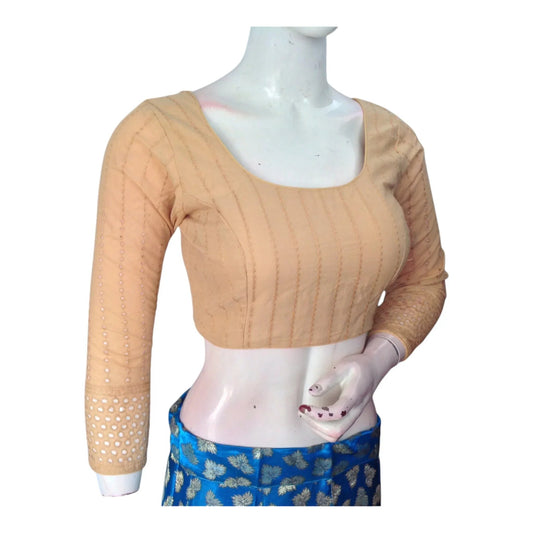 Radiant Gold Hakoba Cotton Bracelet Sleeve Readymade Saree Blouse - D3blouses