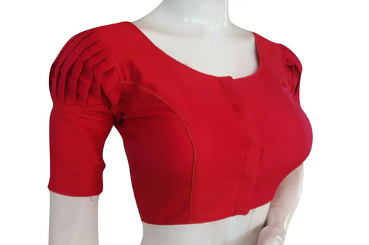 Raspberry Pink Blossom, Plain Puff Sleeve Readymade Blouse with Matching Face Mask - D3blouses