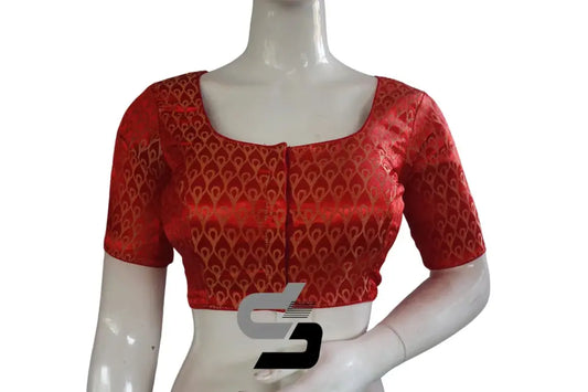 Red Color Brocade Readymade Saree Blouse - D3blouses