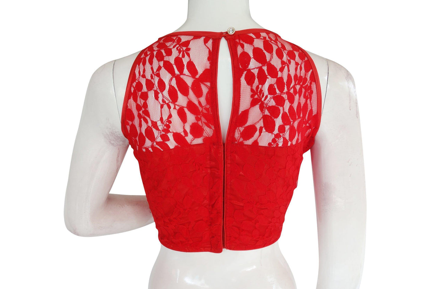 Red Color Designer Floral Embossed Net Sleeveless Readymade saree blouse, Indian saree Readymade blouse - D3blouses