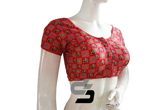 Red Color Patola Print Cotton Readymade Saree Blouse - D3blouses