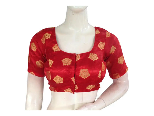 Red Color Readymade Saree Blouse, Indian Brocade Silk Saree Blouse - D3blouses