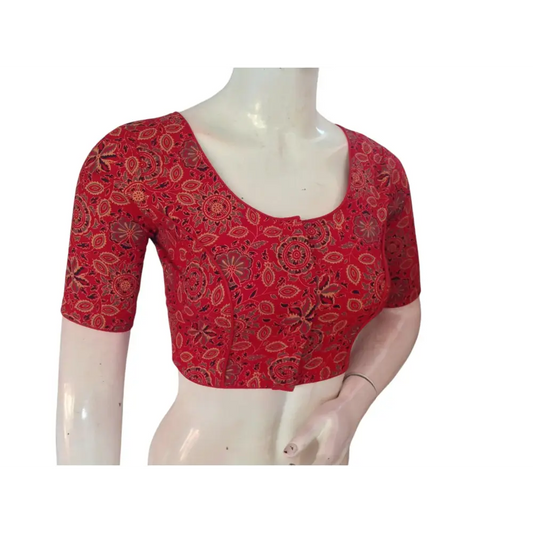 Red Cotton Readymade Saree Blouse: A Bold Statement - D3blouses