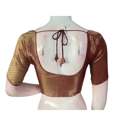 Regal Dark Maroon Silk Brocade Blouse - A Timeless Classic - D3blouses