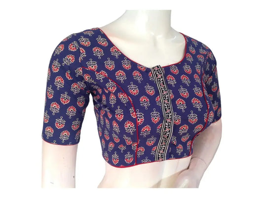 Regal Hues: Violet Blue High-Neck Cotton Blouse - Effortless Style - D3blouses