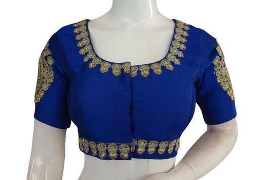 Royal Blue Color Cut Work Designer Readymade Saree Blouses - D3blouses