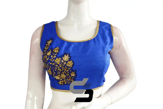 Royal Blue Color Semi Silk Designer Party Wear Readymade Blouse/ Indian Crop Tops - D3blouses