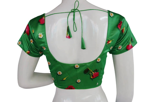 Satin Silk Floral Prints Readymade saree blouse, Indian Silk saree Readymade blouse, Crop top - D3blouses