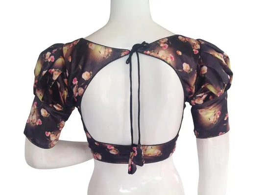 Satin Silk Readymade Saree blouse with Puff Sleeves, Indian Readymade blouse, Crop top - D3blouses