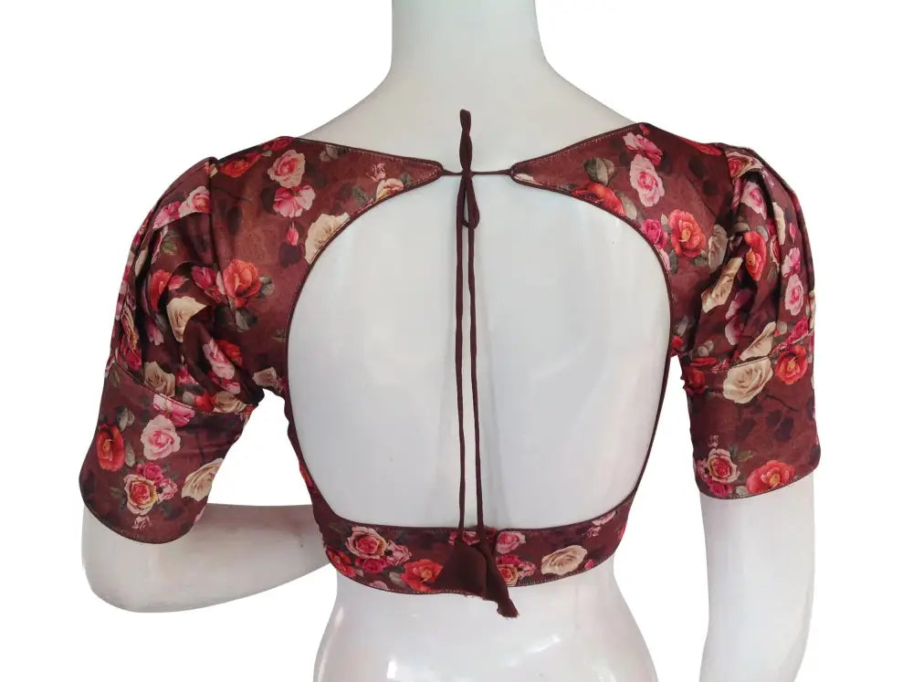 Satin Silk Readymade Saree blouse with Puff Sleeves, Indian Readymade blouse, Crop top - D3blouses