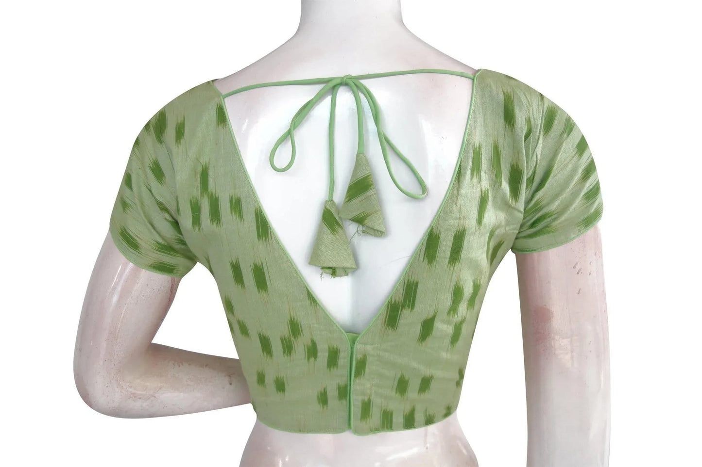 Sophisticated Green Ikkat V-Neck Designer Readymade Blouse - Women's Elegance - D3blouses