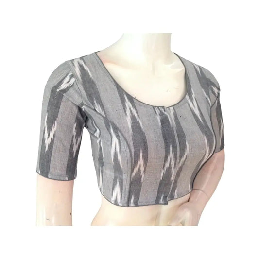 Subtle Chic: Grey Cotton High Neck Blouse - D3blouses