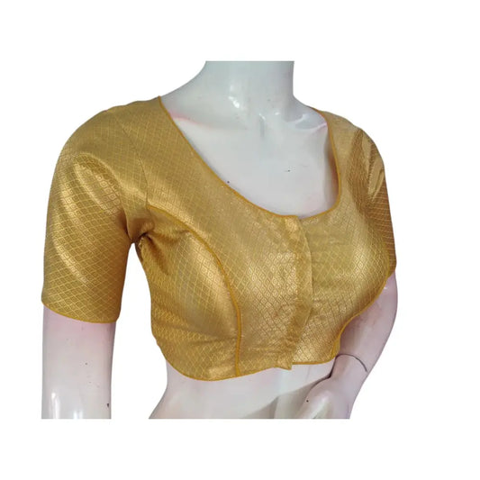 Sunshine Yellow Color Brocade Silk Readymade Saree Blouse - D3blouses