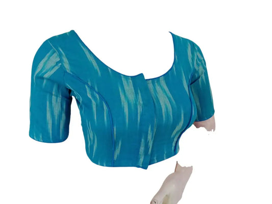 Teal Blue Cotton Readymade Saree Blouse: A Refreshing Choice - D3blouses