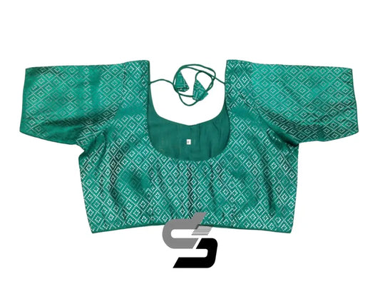 Teal Blue Plus Size Brocade Silk Saree Blouses, Indian Ethnic Wear - D3blouses