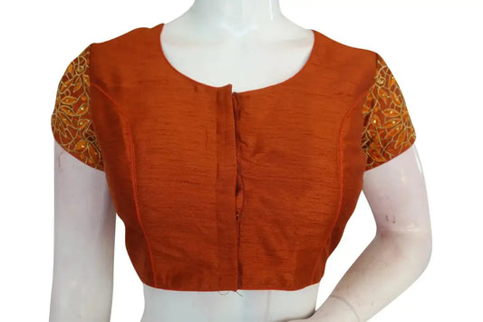 Terracotta Color Floral Embroidery Designer Blouse - D3blouses