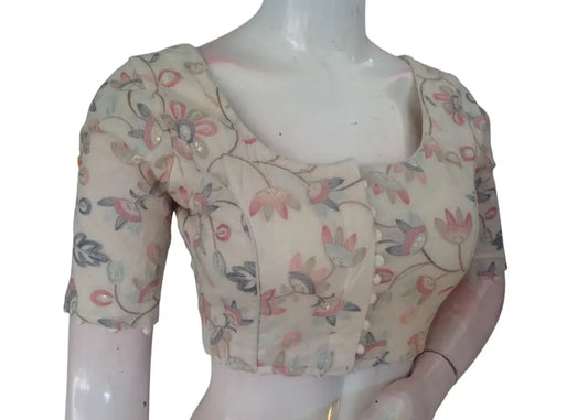 Timeless Khadi Cotton Readymade Blouse with Threadwork Embroidery aa - D3blouses