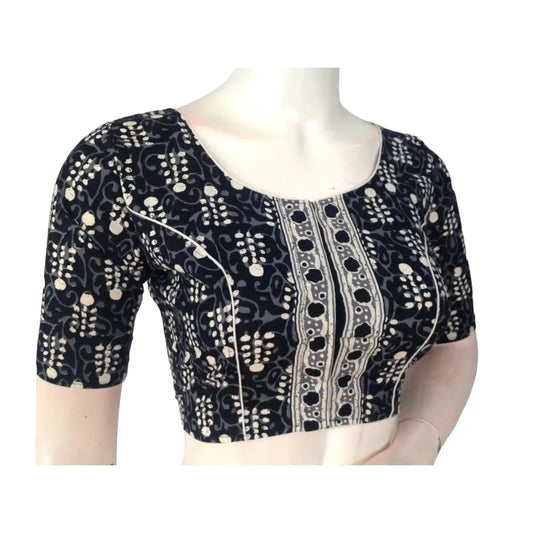 Timeless Sophistication: Black Cotton High-Neck Blouse for Sarees - D3blouses