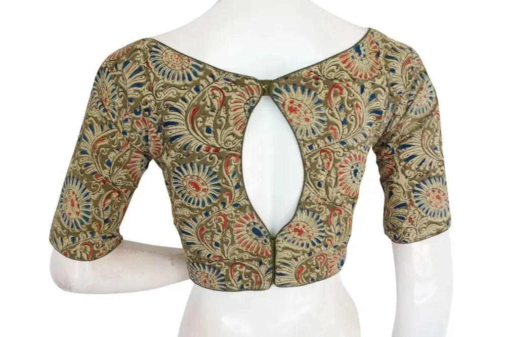 Trendy Kalamkari Boat Neck Designer Ready-to-Wear Saree Blouse - D3blouses