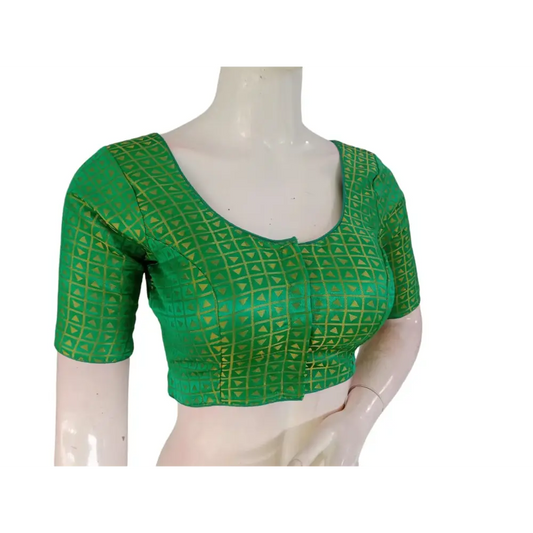 Trendy Teal Green Color Brocade Silk Ready made Saree Blouse - D3blouses