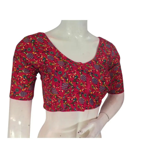 Unique Magenta: Cotton Printed Readymade Saree Blouse - D3blouses